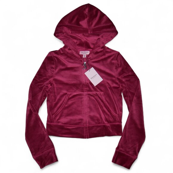 Juicy Couture Velour Bling Tracksuit Set Dark Crimson Rhinestone Jacket Pants S - Picture 4 of 12